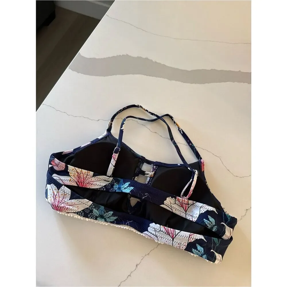 CUPSHE Navy Floral Cutout Bikini | Women’s Large ✨ NEW WITH TAGS